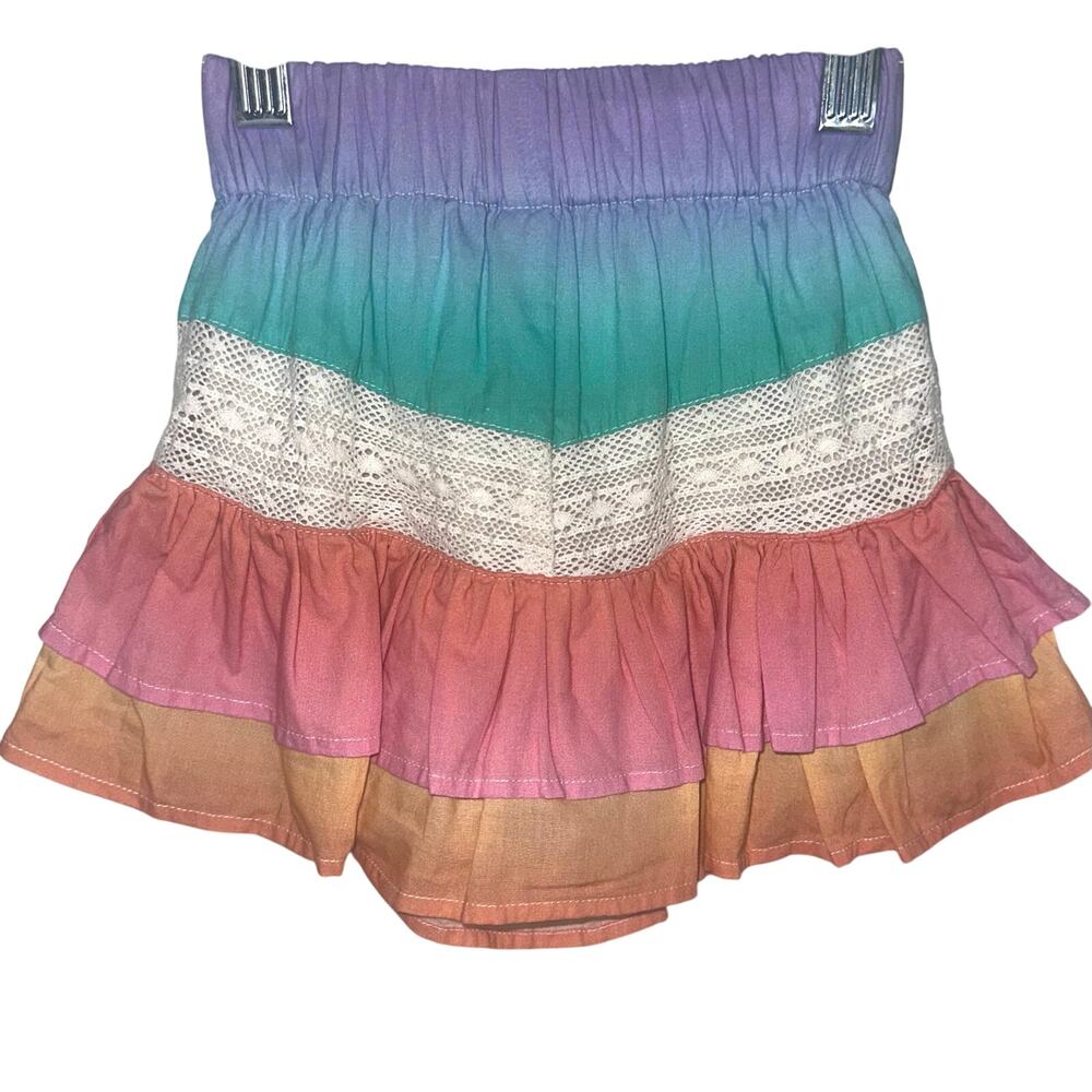 Lucky Jade Girls Tiered Ruffle Colorful Ombre Crochet Cotton Skort Size 3